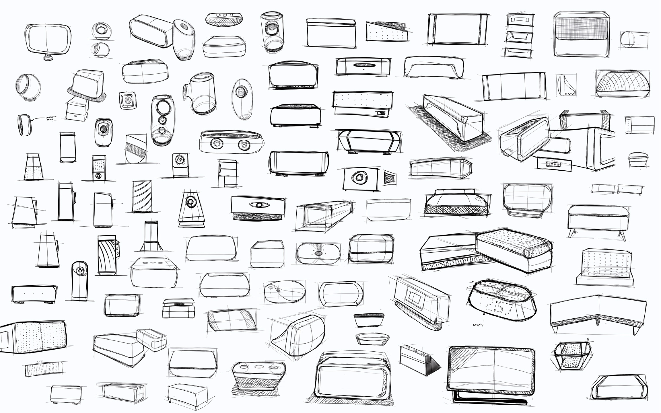 A sketch dump of form ideation for the hardware