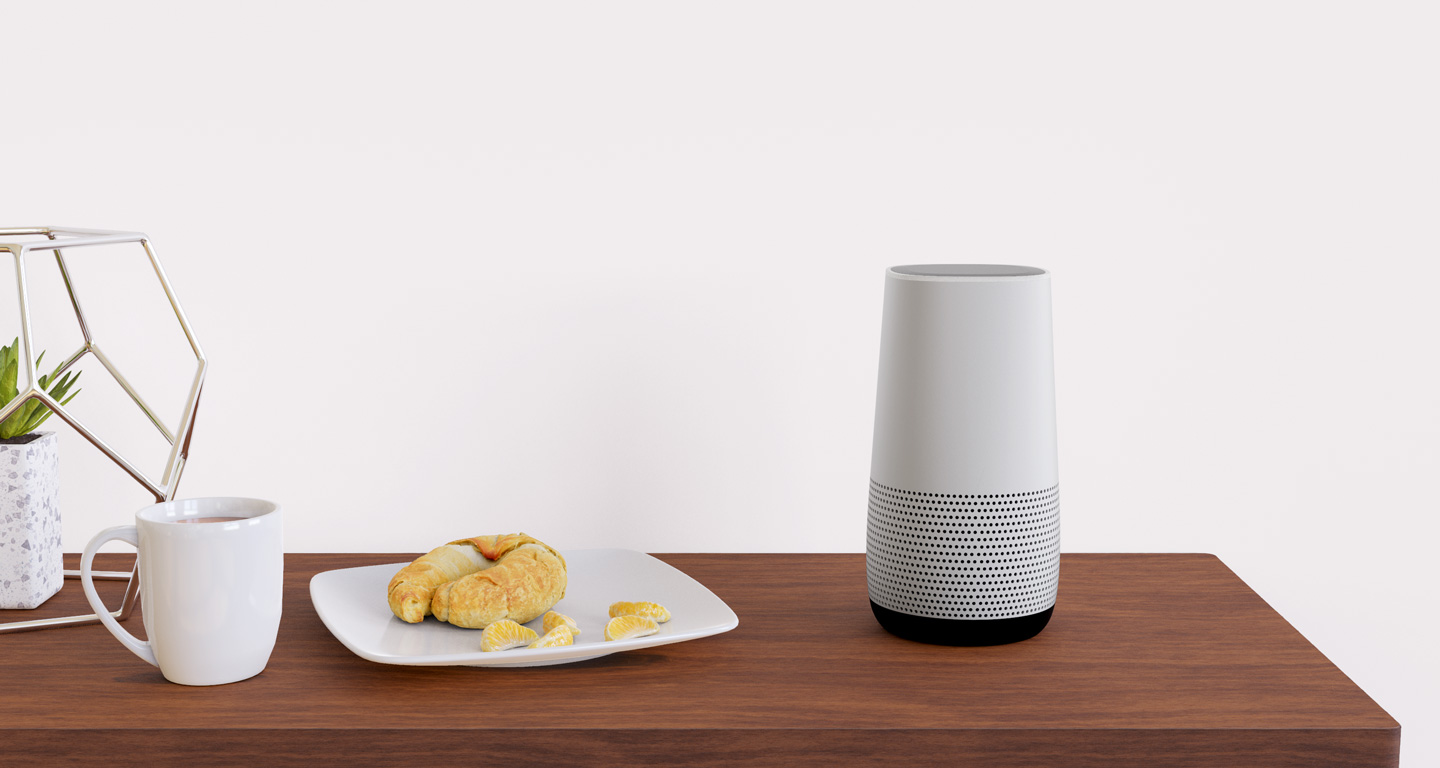 Photo of breakfast scene with echo next to it