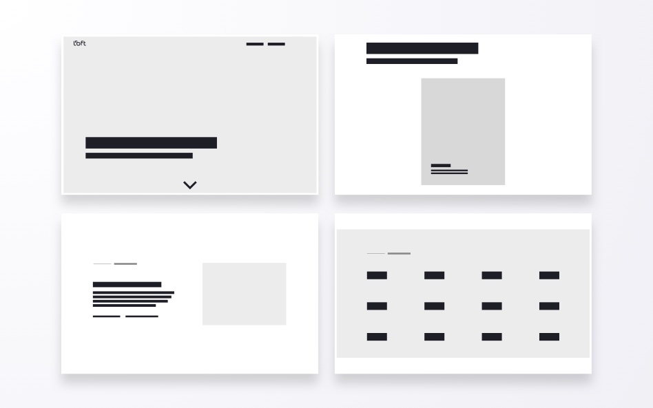 a few initial wireframes for the website.